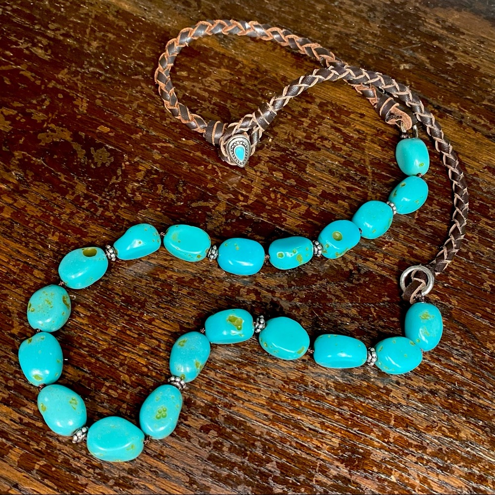 Vintage Boho Turquoise Bead & Braided Rope Necklace